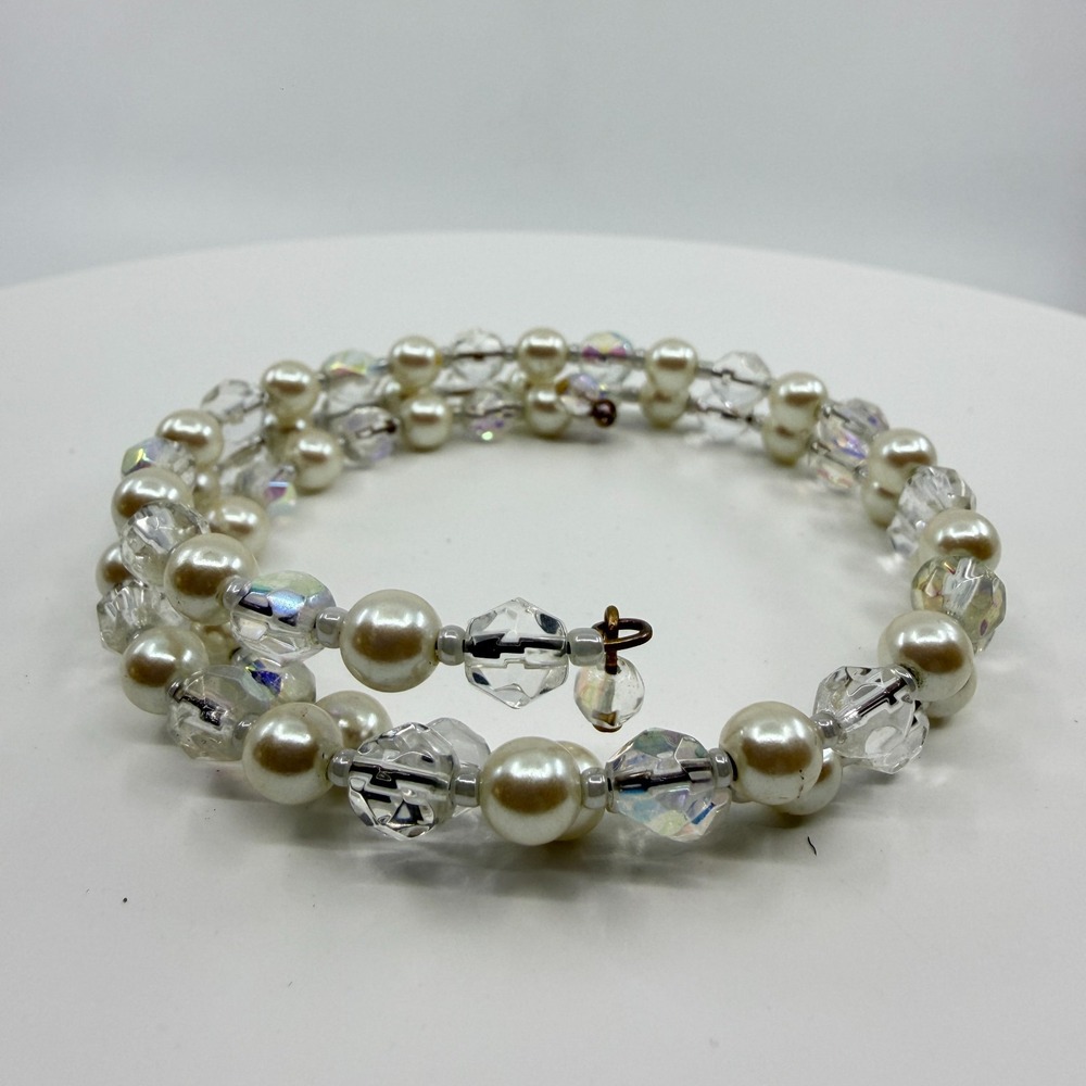Faux Pearl & Crystal Wrap Bracelet - Stackable Boho Chic - Picture 6 of 13